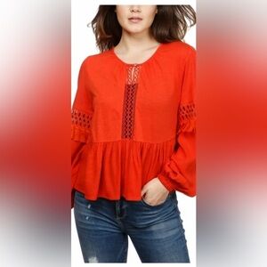 Lucky Brand Women’s Illusion Cutout Peasant Blouse
